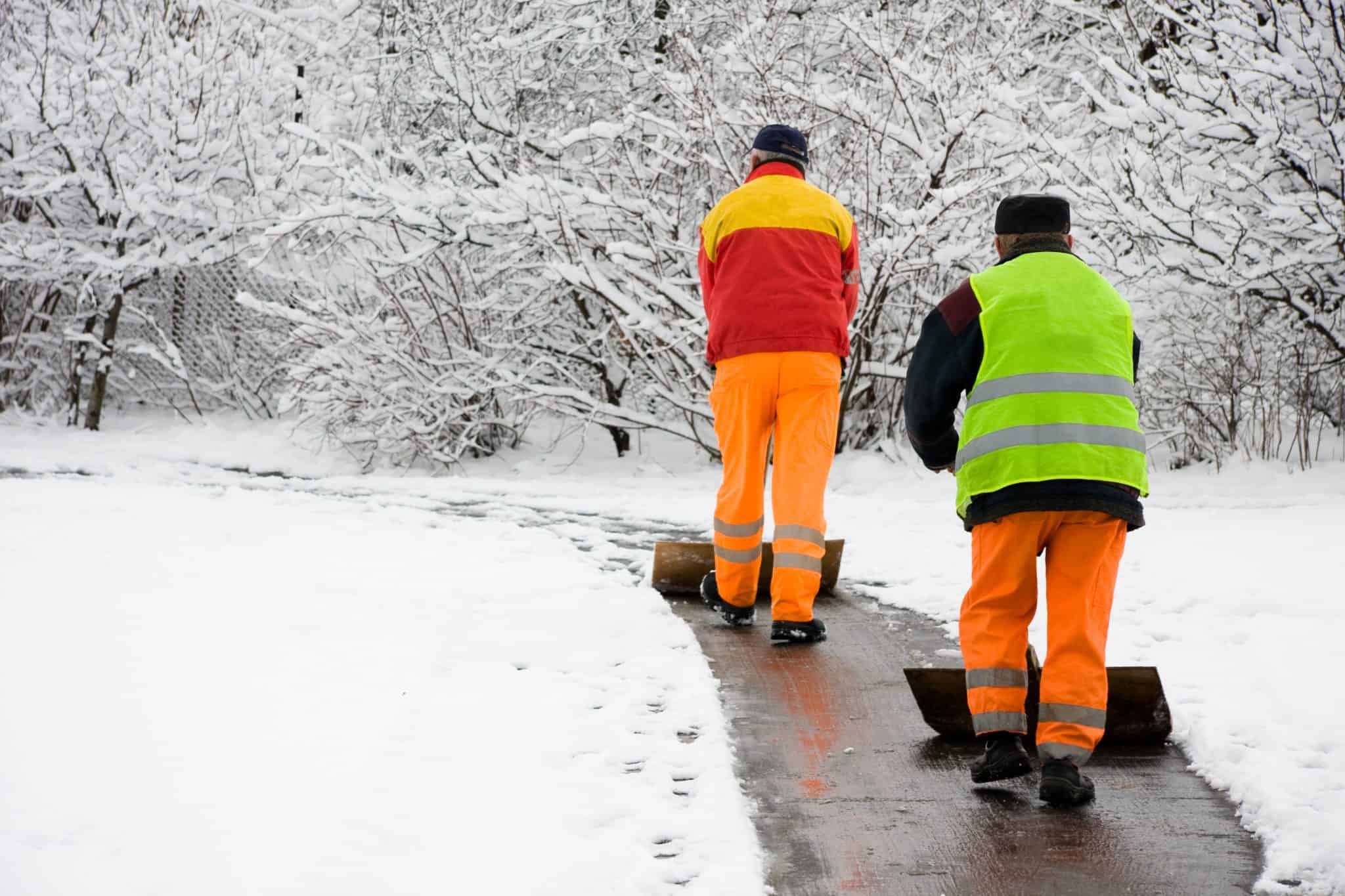 Commercial crew removing snow from a property